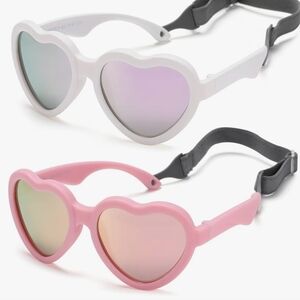 Heart-Shaped Baby (0-12 Months) Sunglasses Set - White and Pink